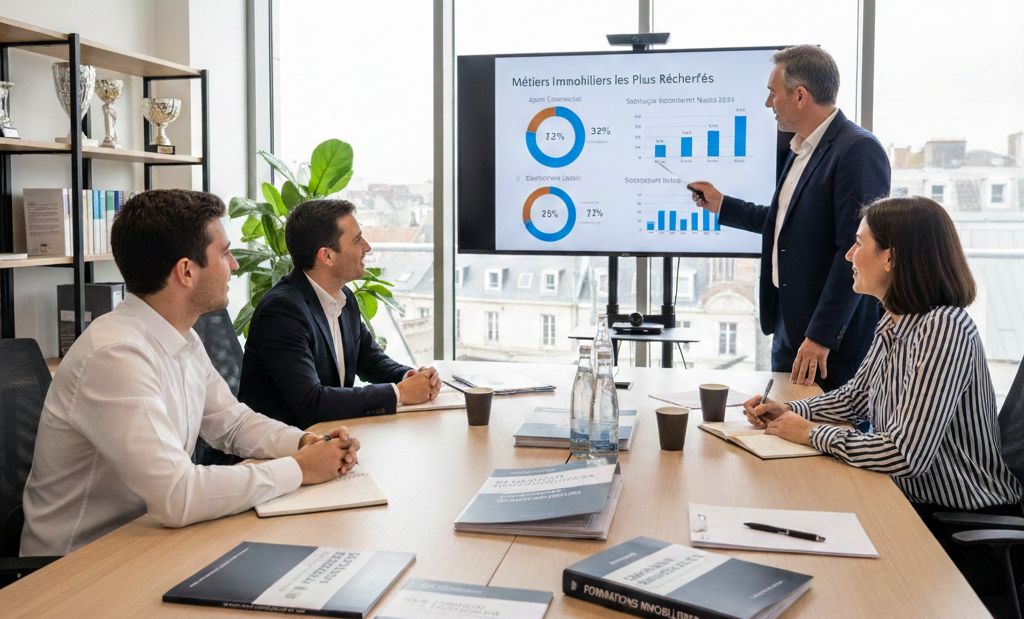 Formation en présentiel d’une équipe d’agence immobilière en salle de réunion